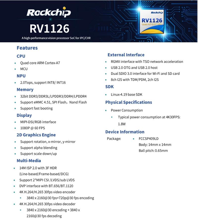 Rockchip rv1126, optio humilis potentia consummatio et summus perficientur dolor ipc camera